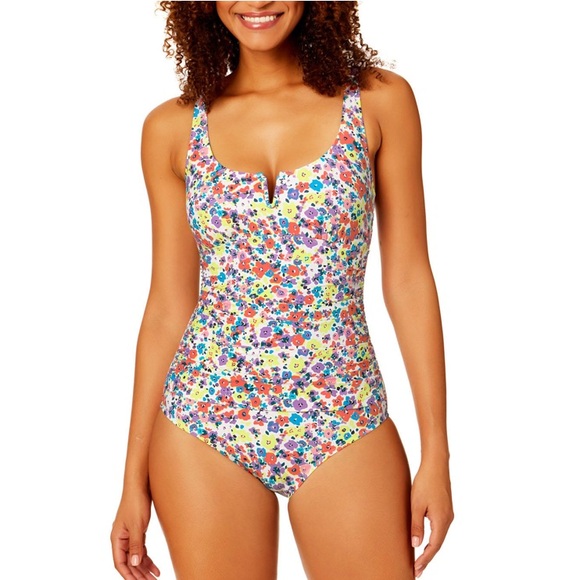NWT Anne Cole Square Neck One Piece Swimsuit Ditsy Floral Sz Small - Picture 6 of 6